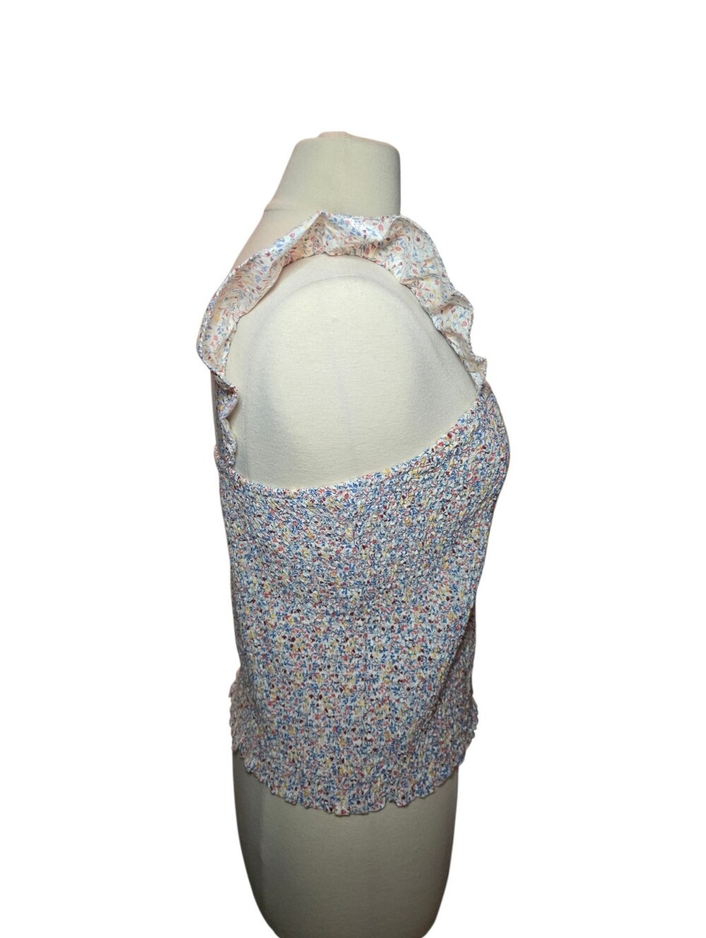Old Navy Ruched Stretch Bodice Floral Cropped Flutter Sleeve Blouse Top Large - Picture 5 of 10